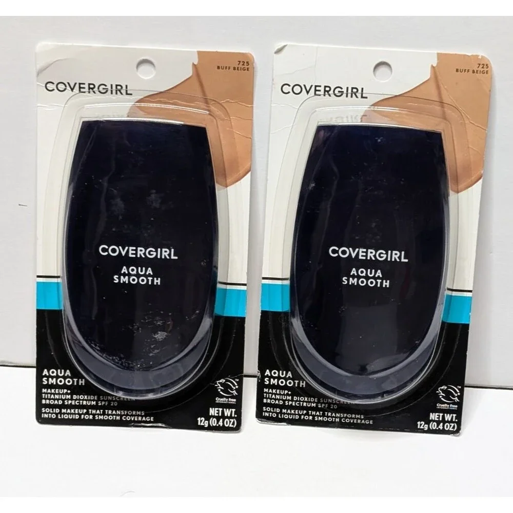 2 Covergirl Aqua Smooth Foundation Makeup + SPF 20 Sunscreen Buff Beige 725
